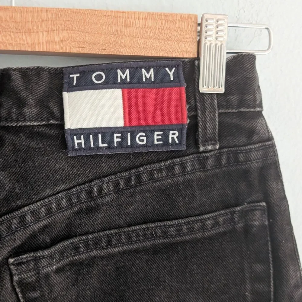 Vintage 90s Y2K Tommy Hilfiger Jeans Black Denim Cropped Distressed JRS Size 1